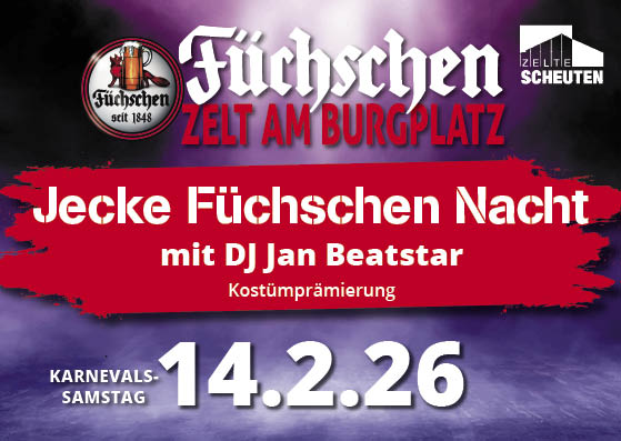 Jecke Füchschen Nacht 2026 mit DJ Jan Beatstar – Kostümprämierung Poster